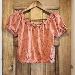 American Eagle Outfitters Rust Orange Eyelet Crop Top